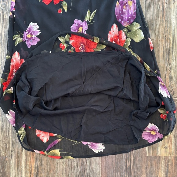 Mosaic S/S Dress Size 14 Black Purple Red Floral Sequins Sheer Overlay Long Maxi - Picture 12 of 14